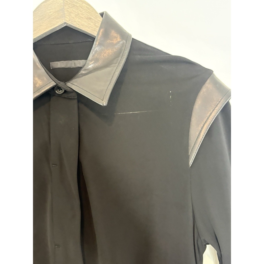 Helmut Lang Womens Medium Lamb Leather Collard Trim Cady Flattering Dress Black - Picture 12 of 16